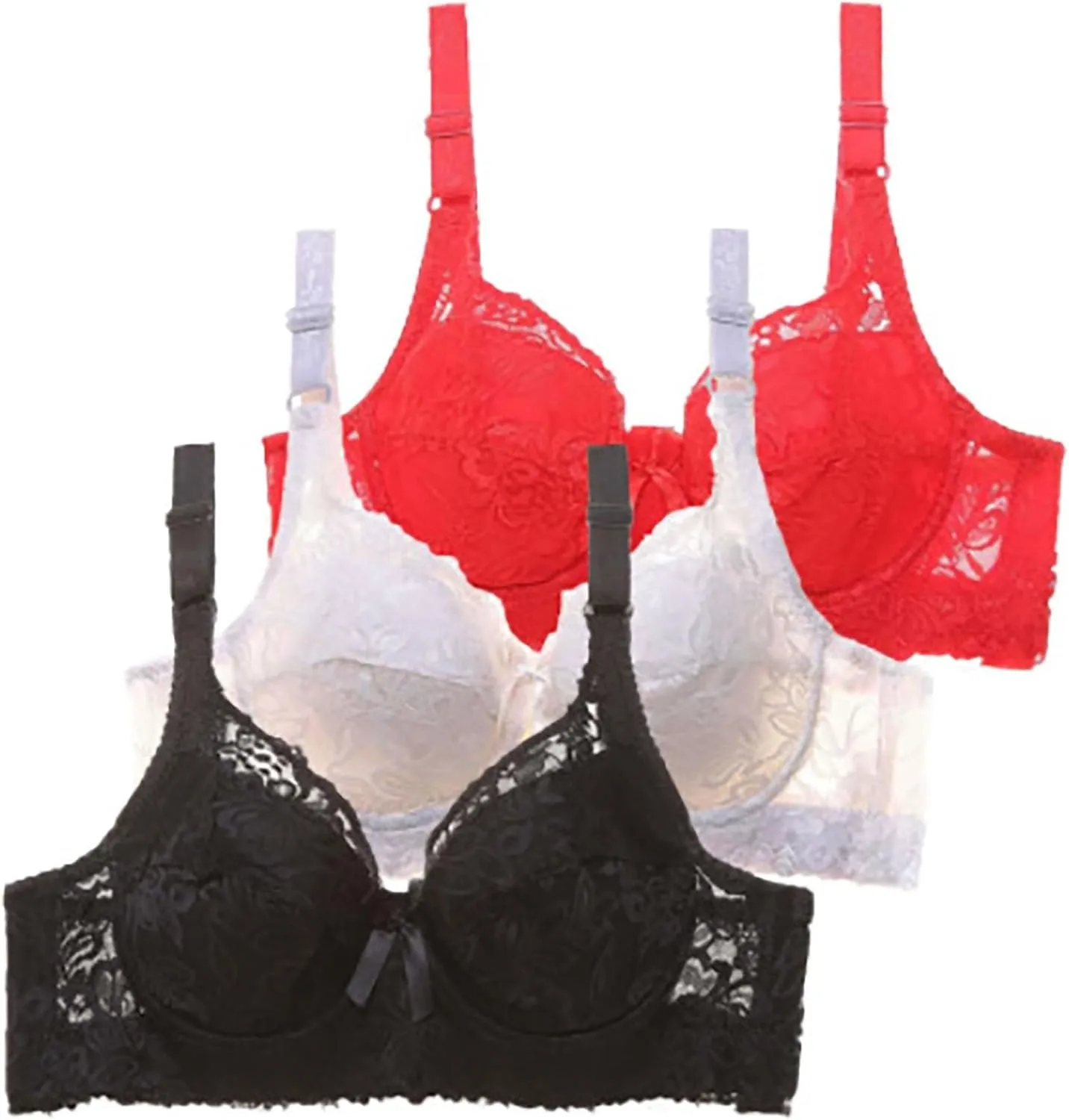 3PC Women's Push Up Lace Bras Full-Coverage Bralettes with Underwire Soft Comfort Support Lift Everyday Bra Pack of 3