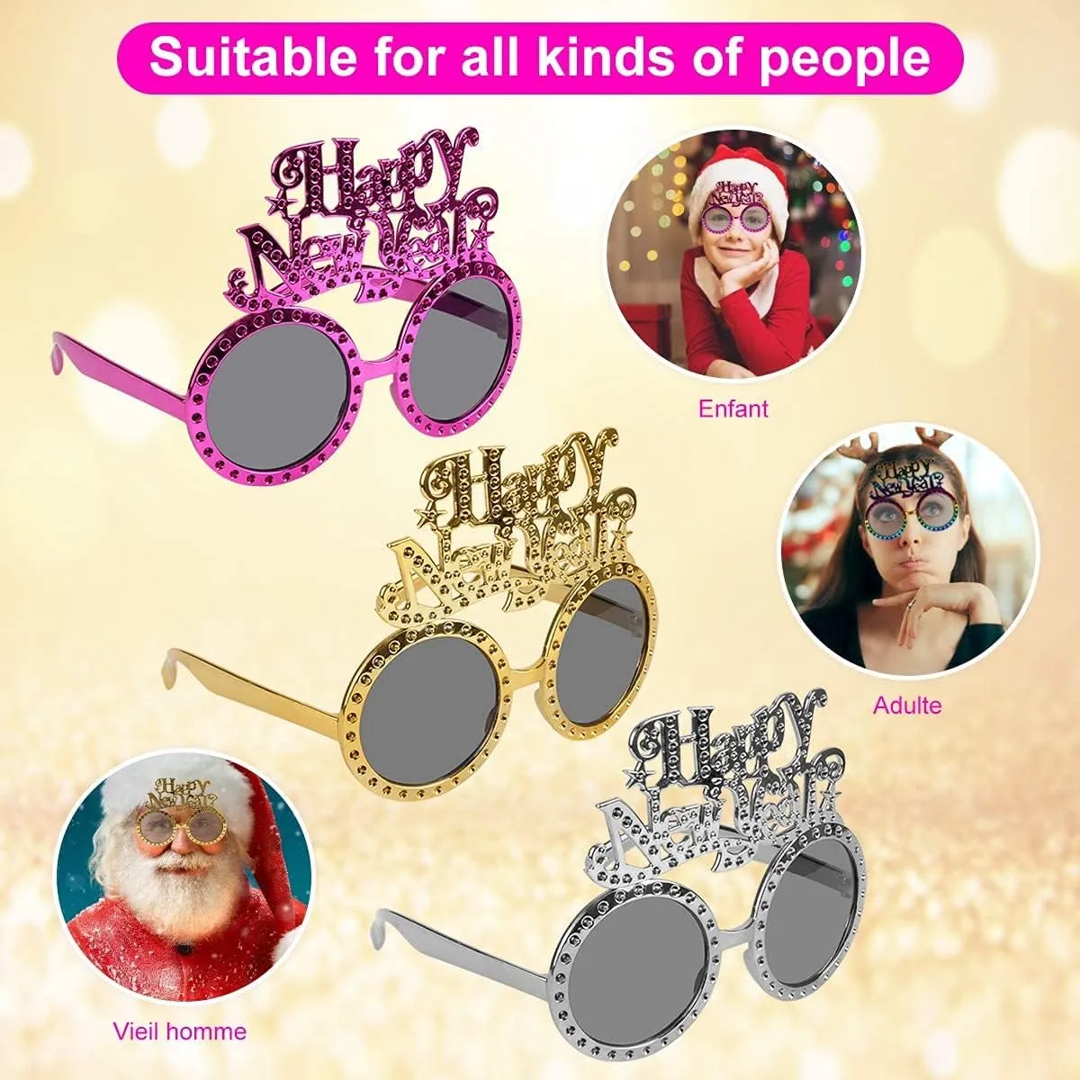 4 Pack Happy New Year Eyeglasses Fancy New Year Party Glasses Funny Sunglasses Eyewear