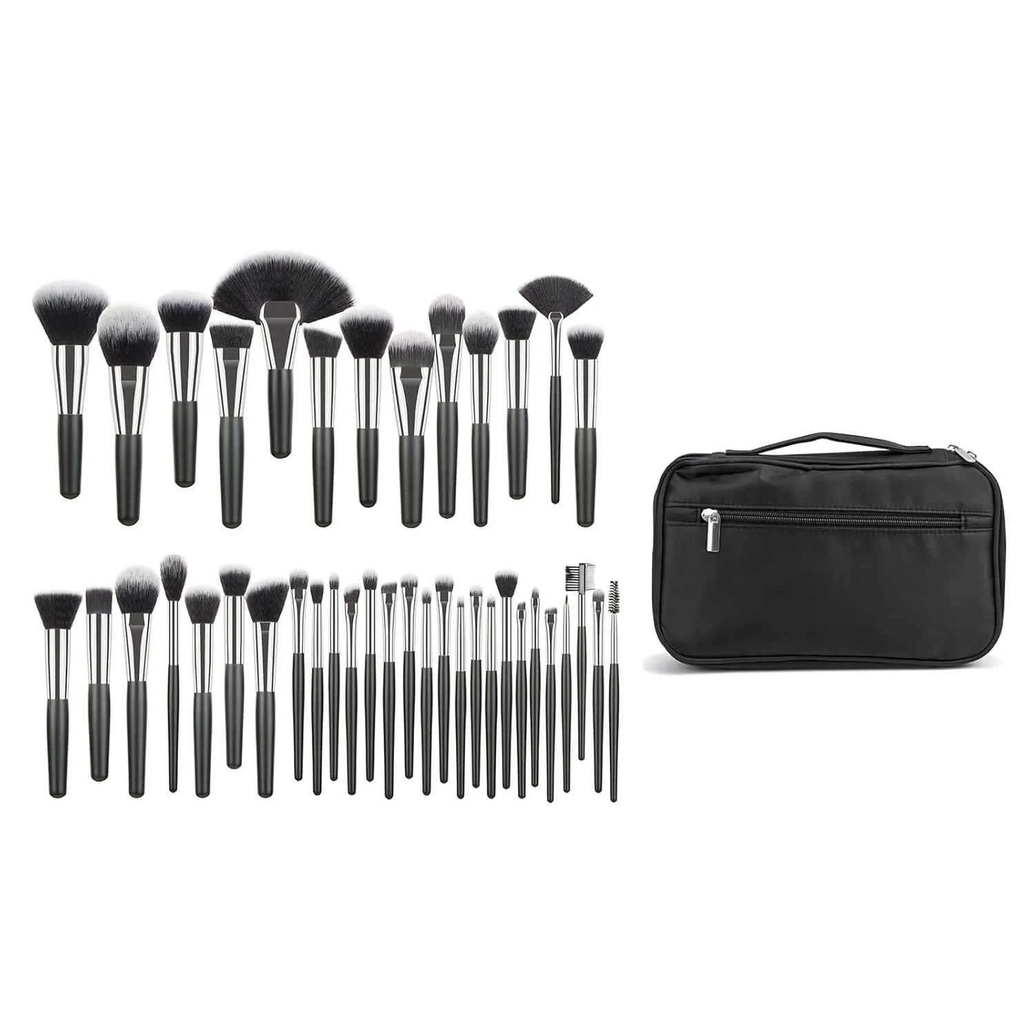40-Piece Makeup Brush Set with Soft Synthetic, Wooden Handles, and Aluminum Tubes for Foundation, Concealer, Blush, Eyeshadow, Lip Application, Includes Storage Bag
