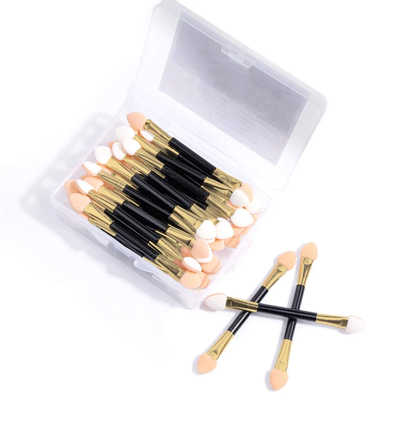 50 Pack Double-end Eye Shadow Brush, Disposable Double Sided Eyeshadow Brush Makeup Applicators Beauty Kit (Gold)