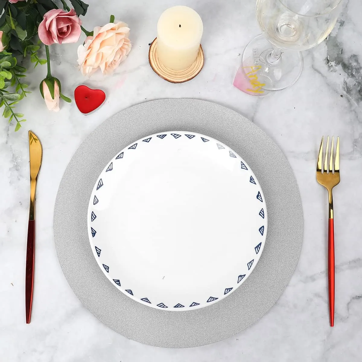 50 Pieces Silver Glitter Paper Place Mats Sparkle 14'' Round Disposable Table Mats Silver Sequin Doilies Decorative Placemats for Wedding Banquet Party Home Dining Tableware
