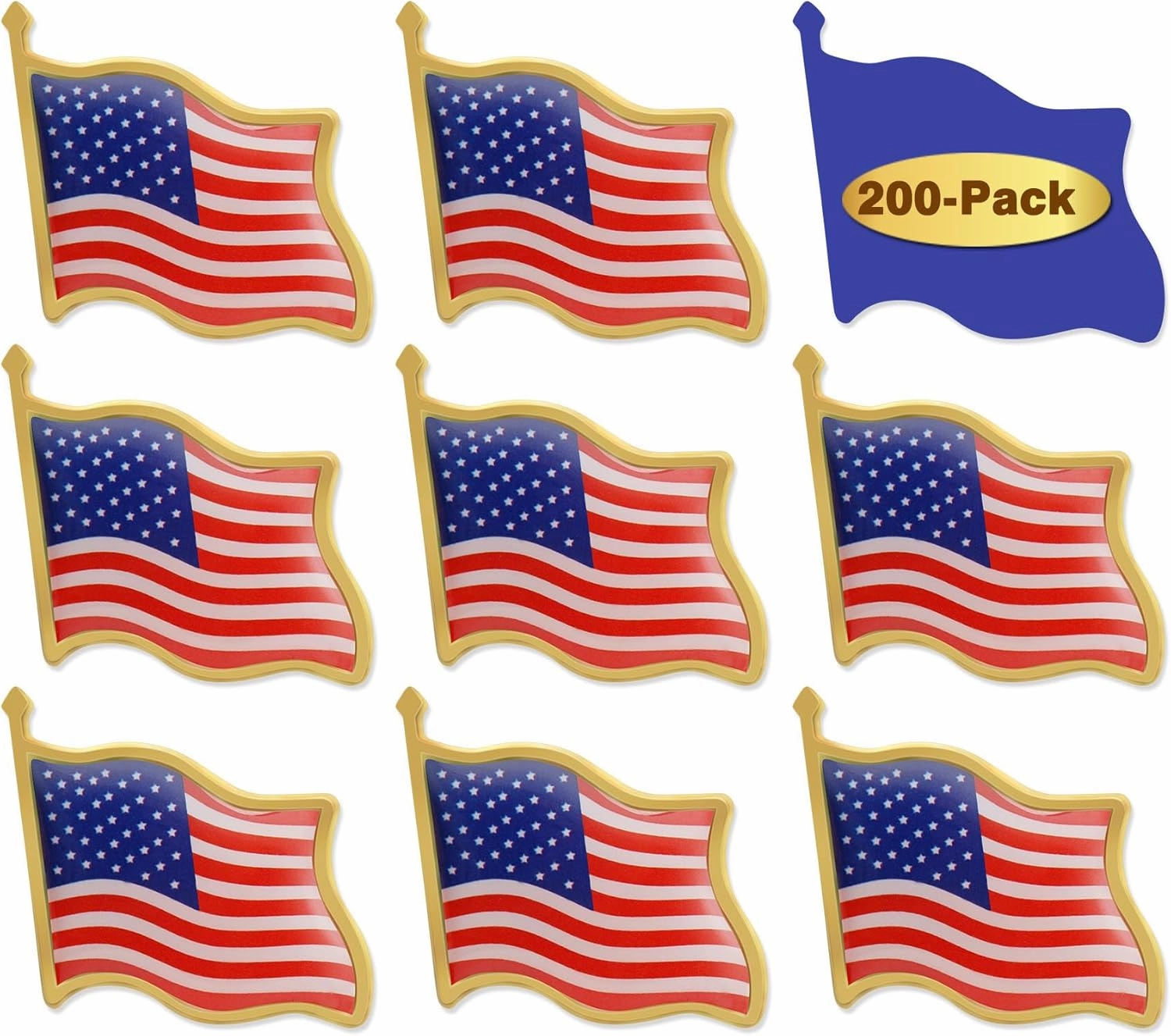 50/100/200/300Pack American Flag Lapel Pins Bulk Metal - USA United States Patriotic Souvenir Badge Pins For Memorial Veteran Day Patriotic Party