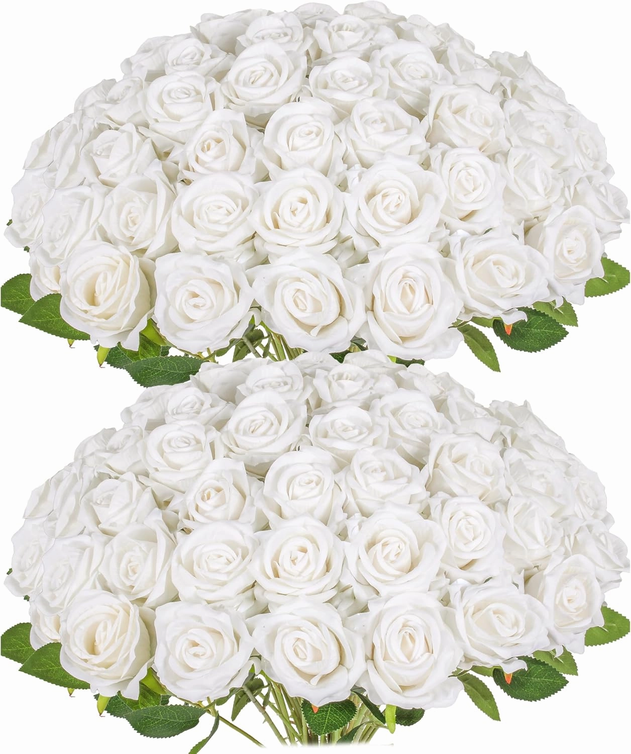 50 PCS Fake White Roses, Artificial White Flowers Bulk Realistic Silk Faux Roses with Stems for Wedding Decorations Table Centerpieces Bridal Bouquet DIY Floral Arrangement Event Party Home Decor
