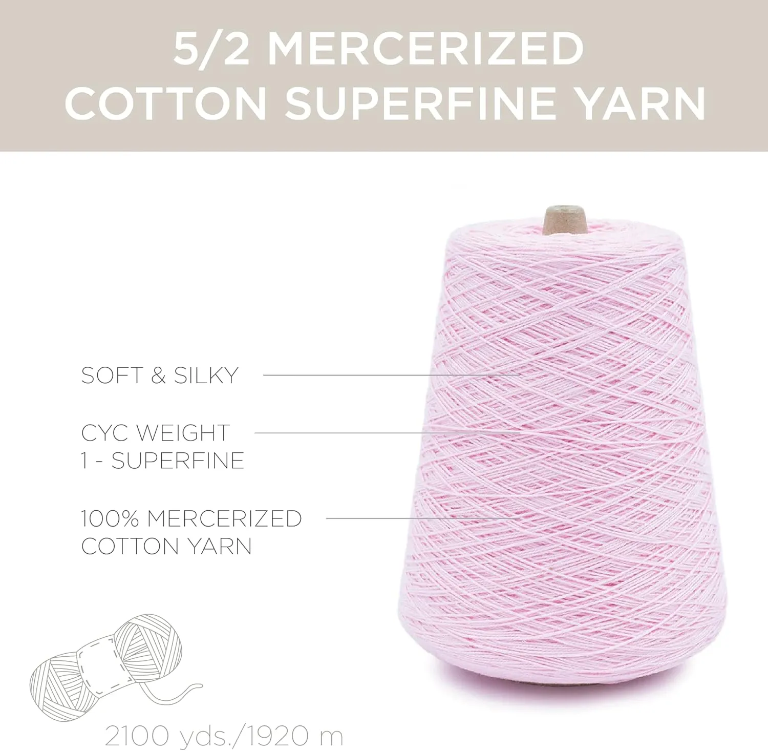 5/2 Perle Mercerized Cotton Weaving Yarn by Silk City Fibers, Baby Pink
