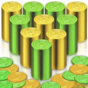 520 Pieces St. Patrick's Day Coins Plastic Clover Good Luck Coins Green and Gold Shamrock Coins for St. Patrick's Day Table Decorations Party Supplies