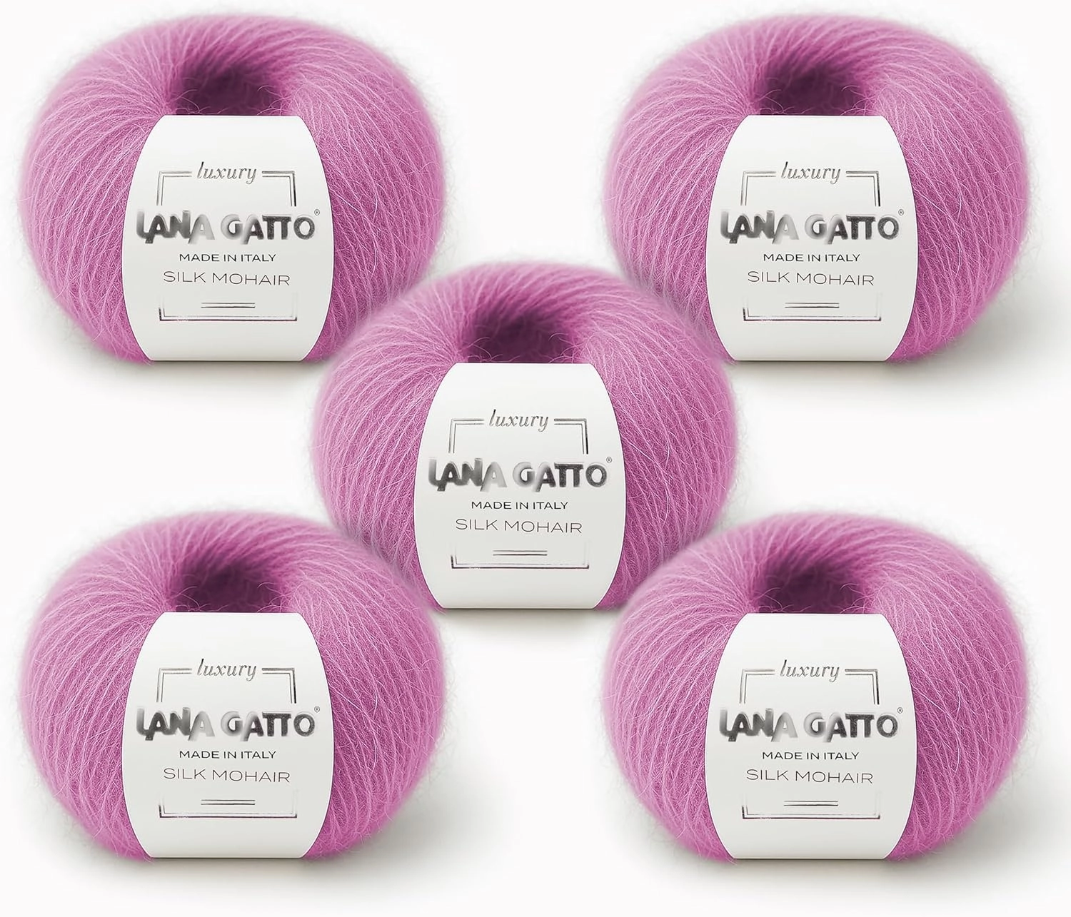 5 Skeins, Silk Mohair Luxury Yarns, Premium and Soft Blend for Knitting and Crocheting, Made in Italy (Pink - 30484, 5)