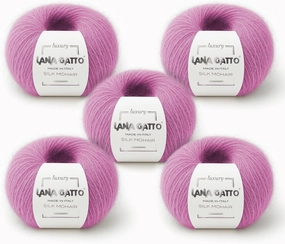 5 Skeins, Silk Mohair Luxury Yarns, Premium and Soft Blend for Knitting and Crocheting, Made in Italy (Pink - 30484, 5)