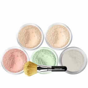 5pc KIT w/FACE Brush (FAIR 2) Mineral Makeup Set Full Size Powder Bare Skin Matte Foundation