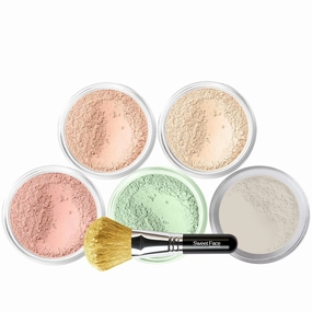 5pc KIT w/FACE BRUSH (PINK BISQUE) Mineral Makeup Set Full Size Powder Bare Skin Matte Foundation