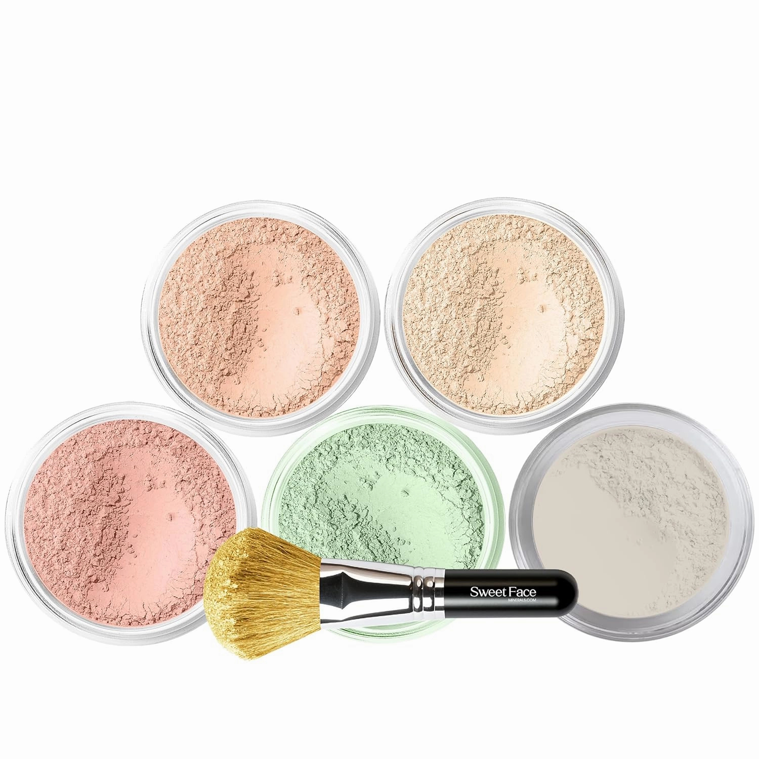 5pc KIT w/FACE BRUSH (PINK BISQUE) Mineral Makeup Set Full Size Powder Bare Skin Matte Foundation