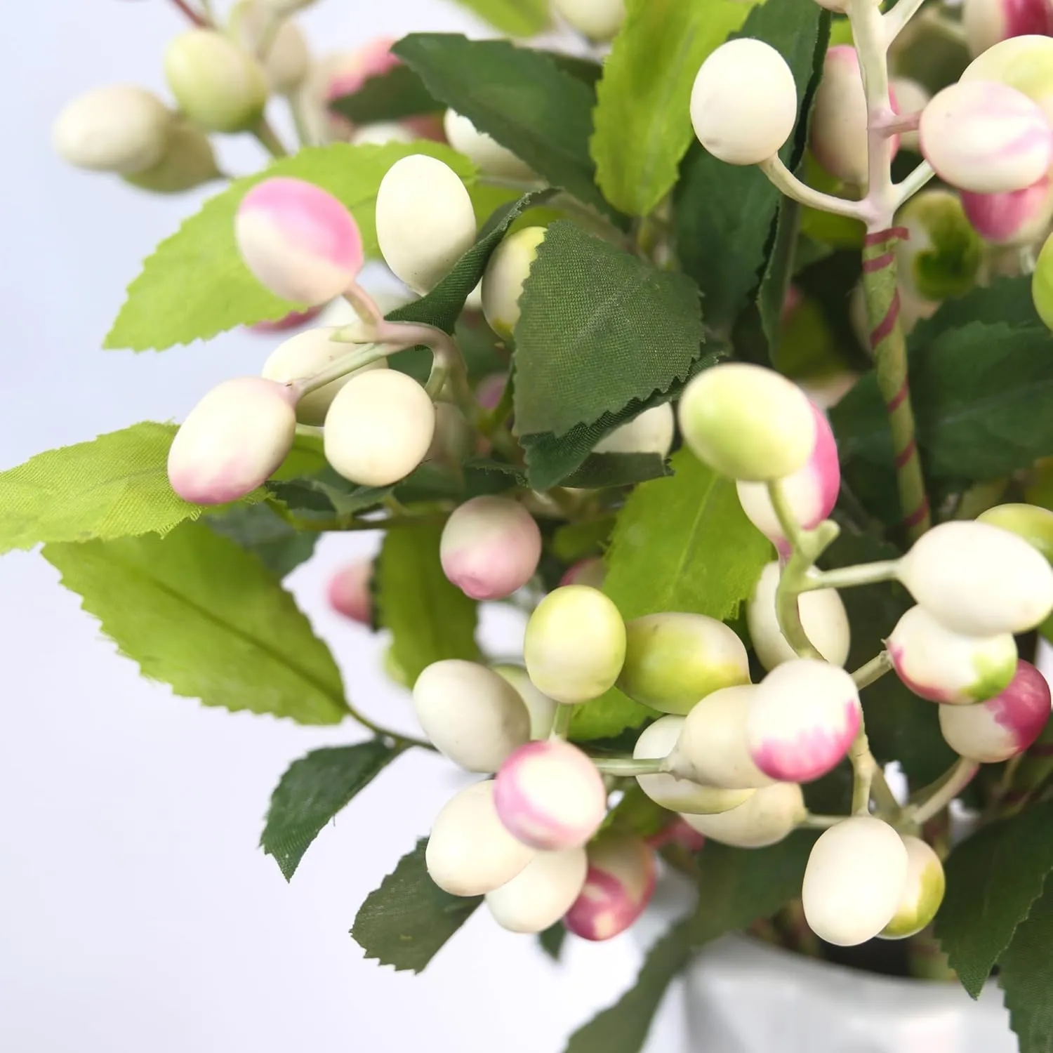 5pcs Artificial Flowers Faux Berry Stems Fake Berries Branches Spray for Vase Home Office Party Decoration (White Pink Mix)