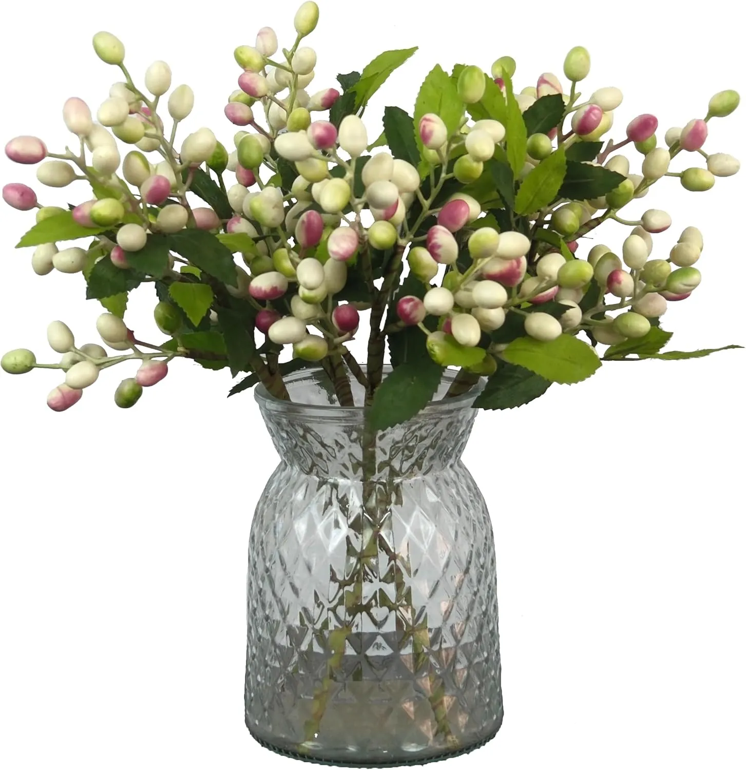 5pcs Artificial Flowers Faux Berry Stems Fake Berries Branches Spray for Vase Home Office Party Decoration (White Pink Mix)