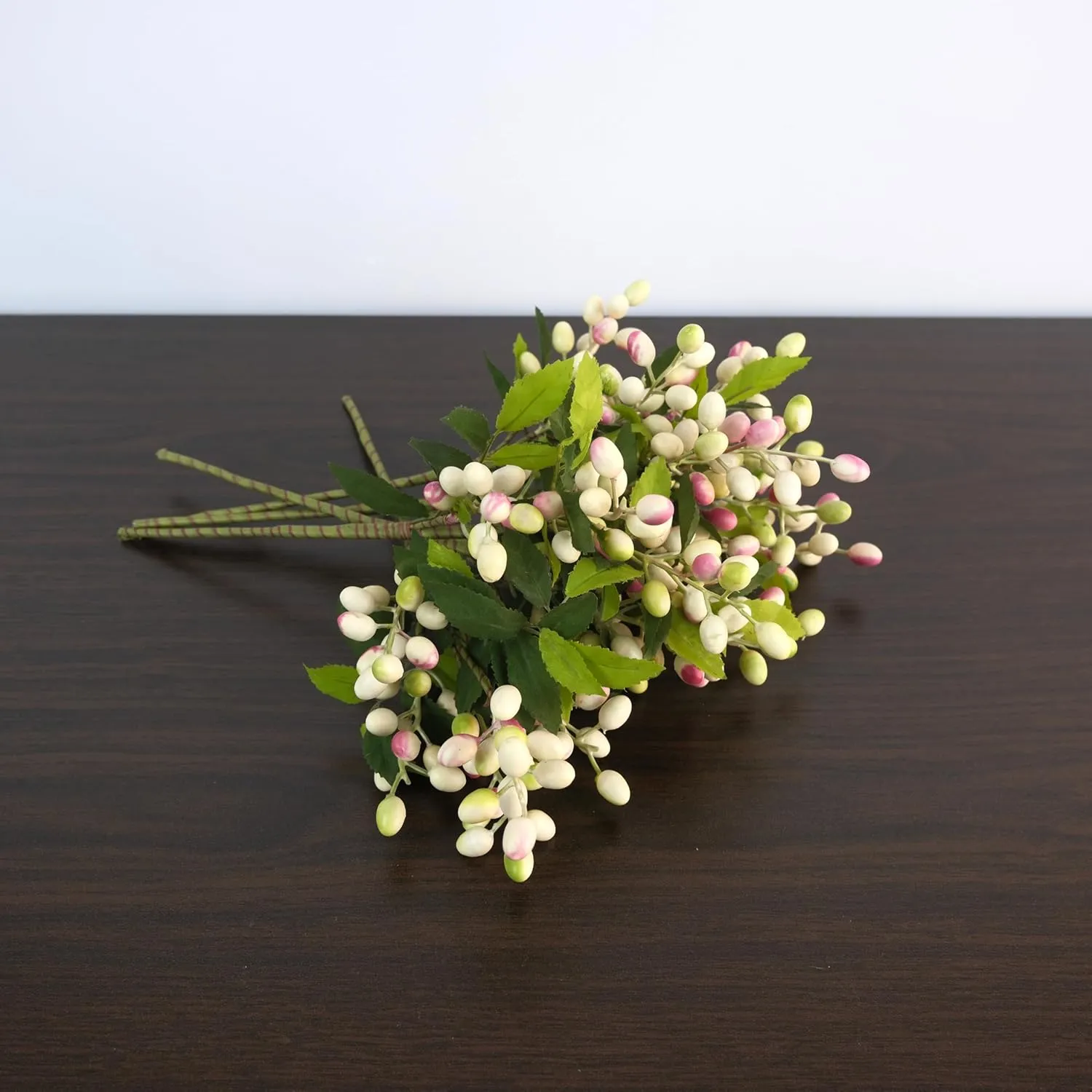 5pcs Artificial Flowers Faux Berry Stems Fake Berries Branches Spray for Vase Home Office Party Decoration (White Pink Mix)