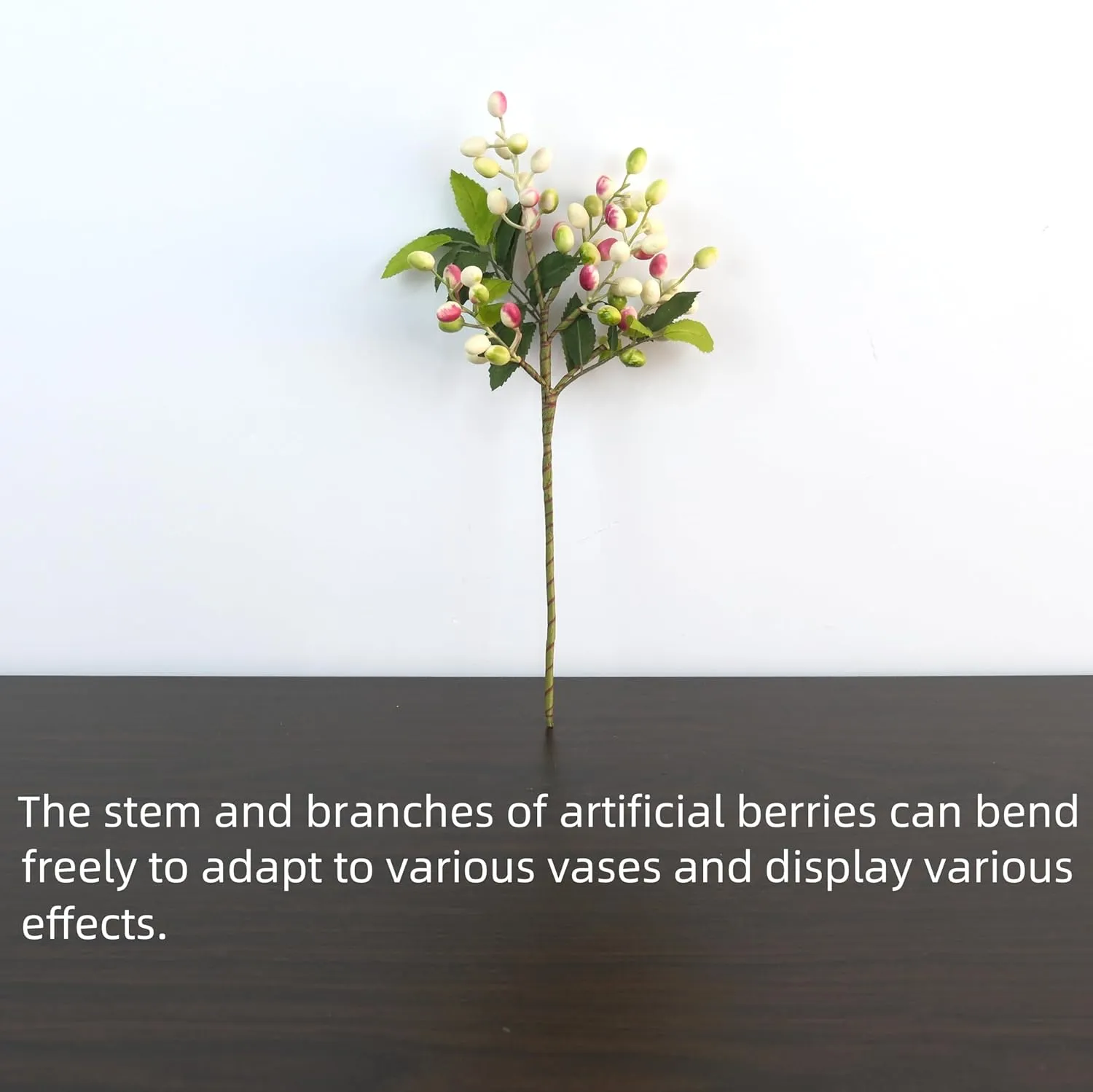 5pcs Artificial Flowers Faux Berry Stems Fake Berries Branches Spray for Vase Home Office Party Decoration (White Pink Mix)