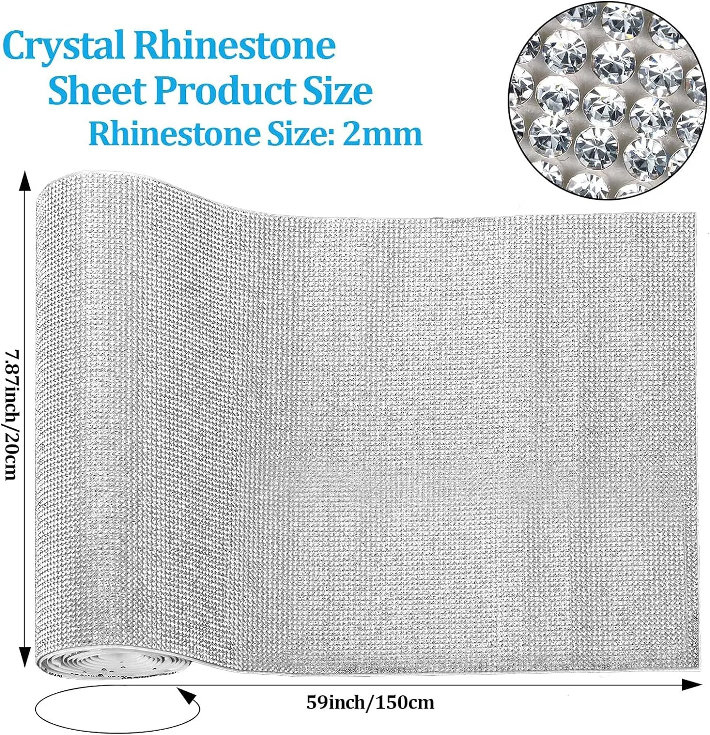 60750 Pieces Bling Rhinestone Sheet Crystal Self-Adhesive Rhinestone Diamond Sticker 59 x 7.87 Inch for DIY Home Car Arts Craft Event Decoration (Silver)