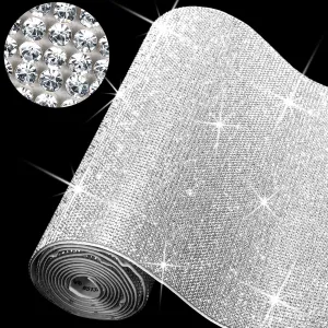 60750 Pieces Bling Rhinestone Sheet Crystal Self-Adhesive Rhinestone Diamond Sticker 59 x 7.87 Inch for DIY Home Car Arts Craft Event Decoration (Silver)