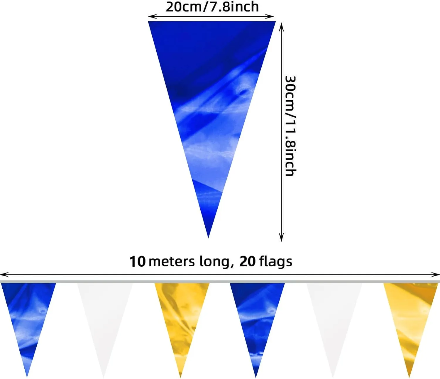 65FT Navy-Blue White Gold Glitter Triangle Pennant Banner Flag Metallic Bunting Fabric Garland for Christmas Graduation Retirement Wedding Bridal Shower Nautical Ahoy Achor Party Decorations Supplies