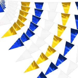 65FT Navy-Blue White Gold Glitter Triangle Pennant Banner Flag Metallic Bunting Fabric Garland for Christmas Graduation Retirement Wedding Bridal Shower Nautical Ahoy Achor Party Decorations Supplies