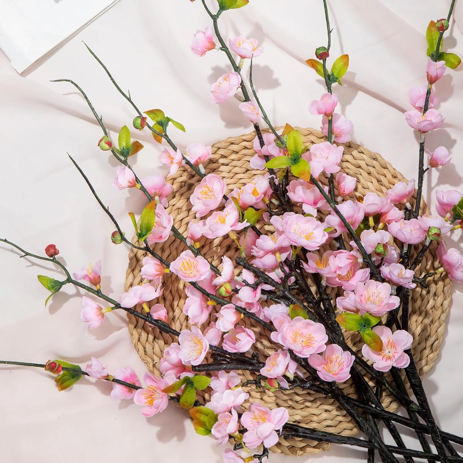 6pcs Artificial Branches Peach Blossom for Vase Home Party Wedding Decorations (Pink)
