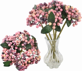 6PCS Artificial Holly Stems Pink Fake Berry Branches 11.4 Inch for Home Wedding Window Decor