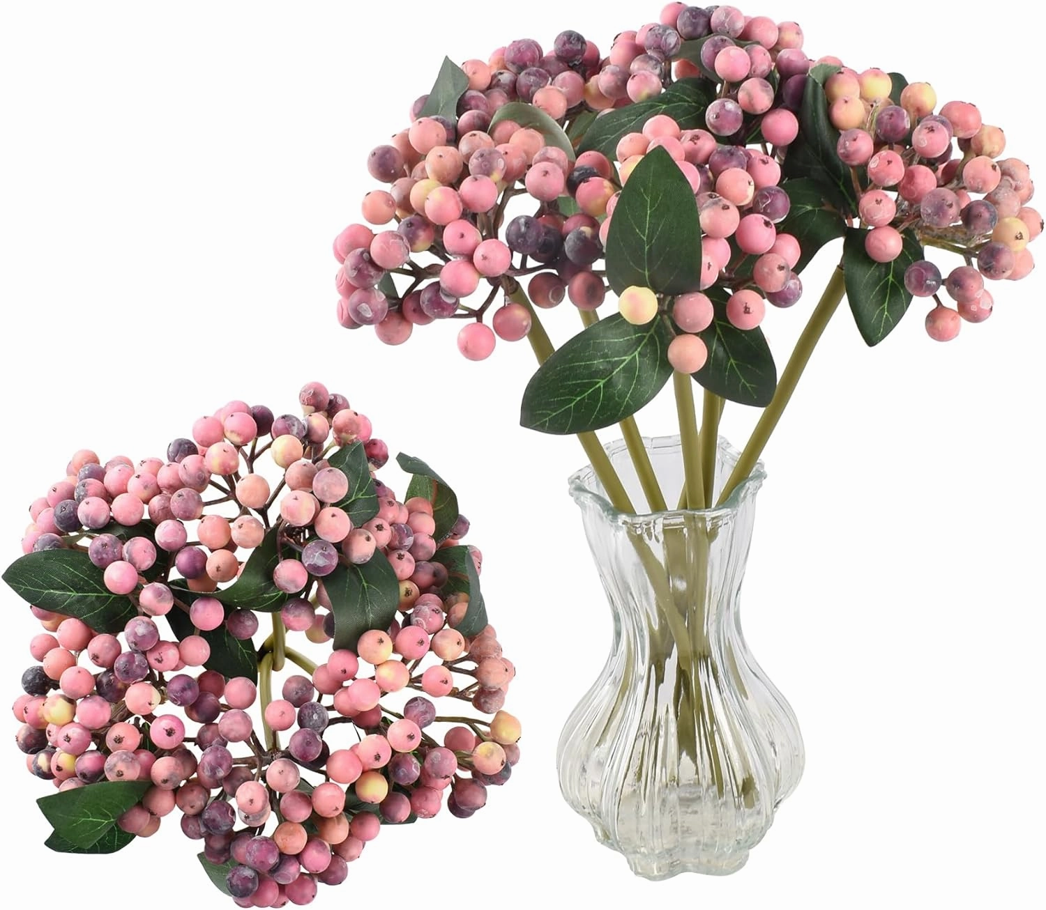 6PCS Artificial Holly Stems Pink Fake Berry Branches 11.4 Inch for Home Wedding Window Decor