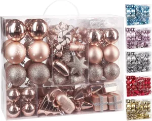77-Piece Christmas Tree Ornaments - Shatterproof - Rose Gold/Silver