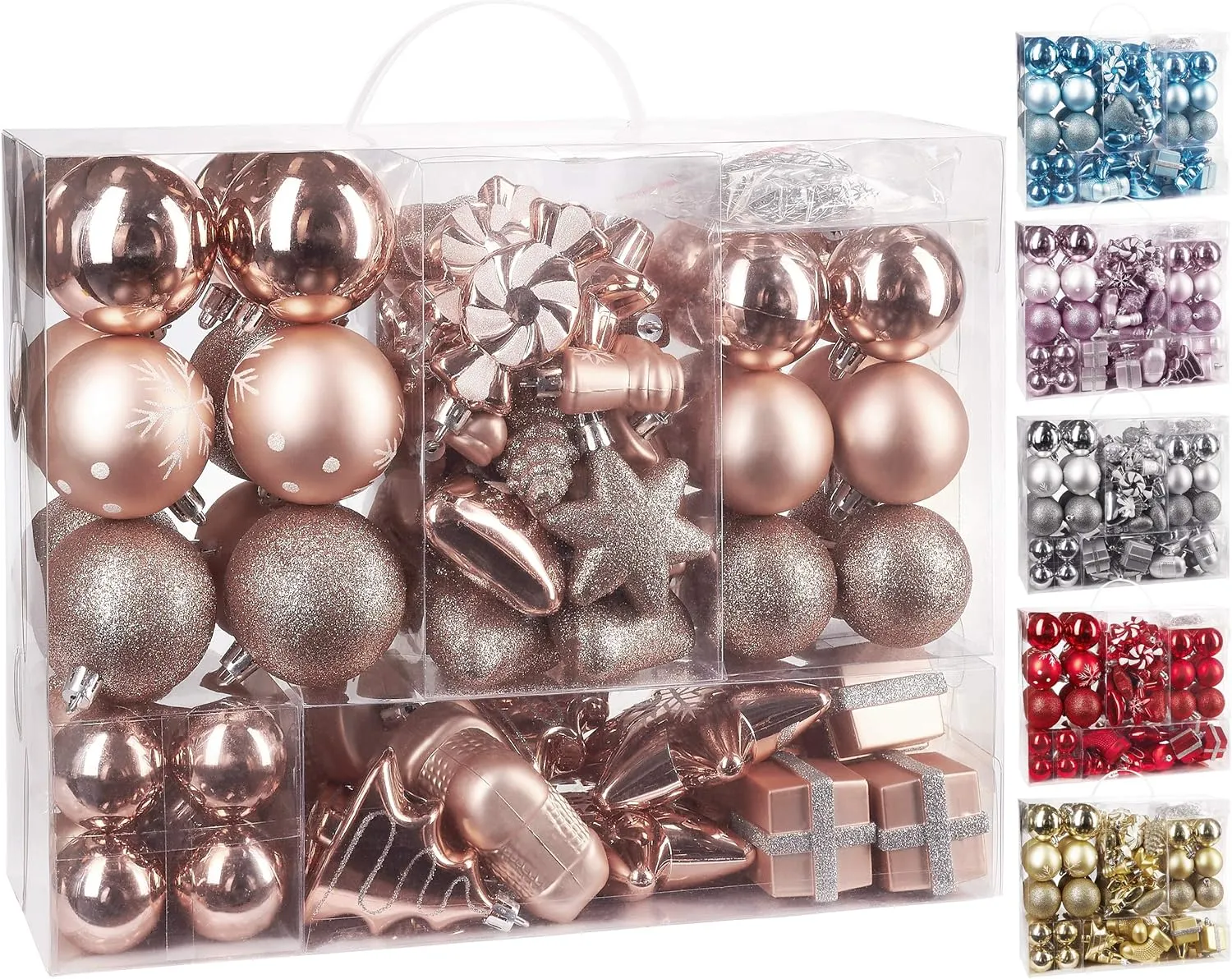 77-Piece Christmas Tree Ornaments - Shatterproof - Rose Gold/Silver