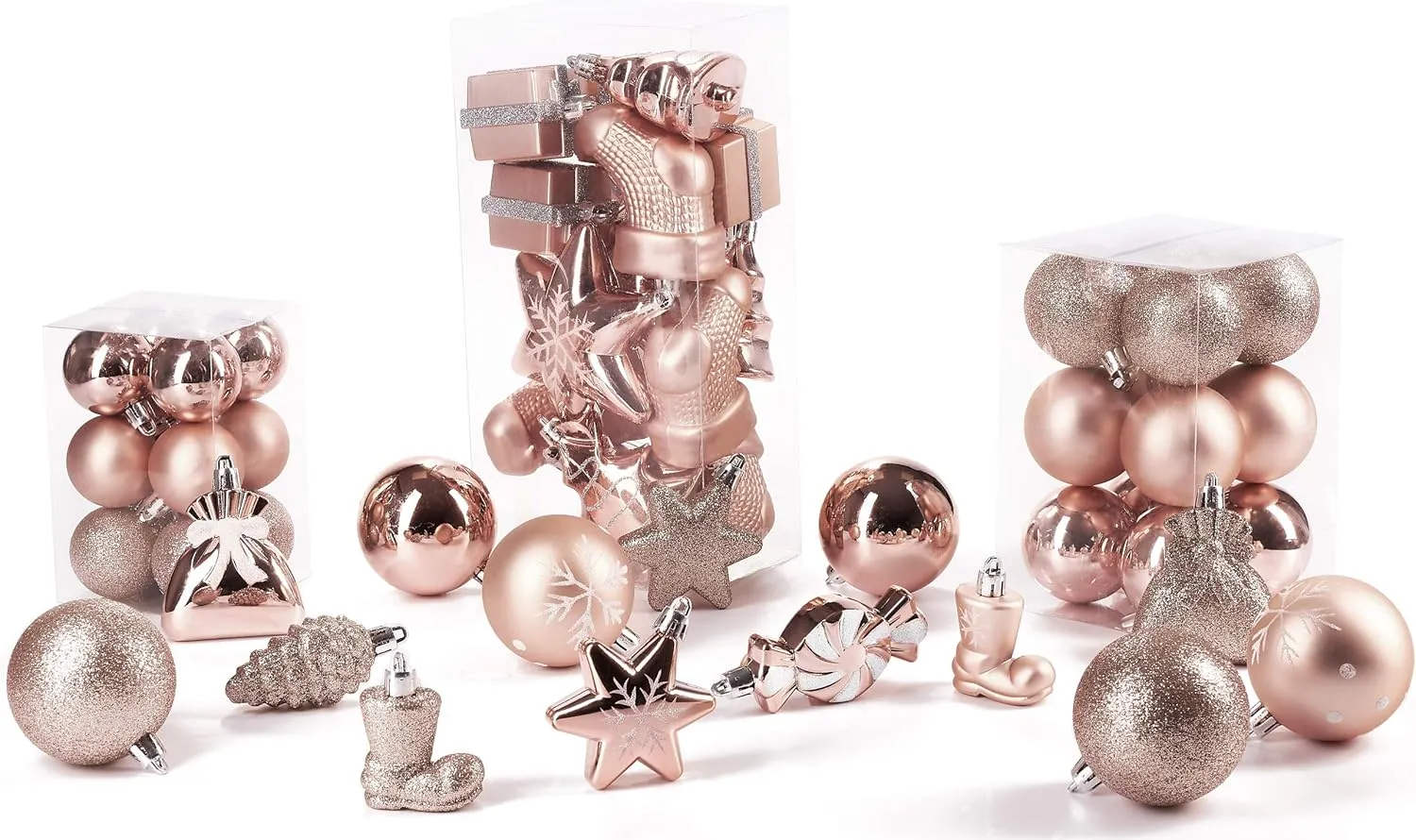 77-Piece Christmas Tree Ornaments - Shatterproof - Rose Gold/Silver