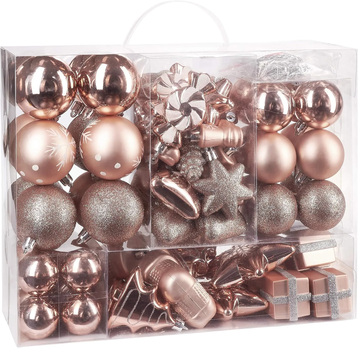 77-Piece Christmas Tree Ornaments - Shatterproof - Rose Gold/Silver