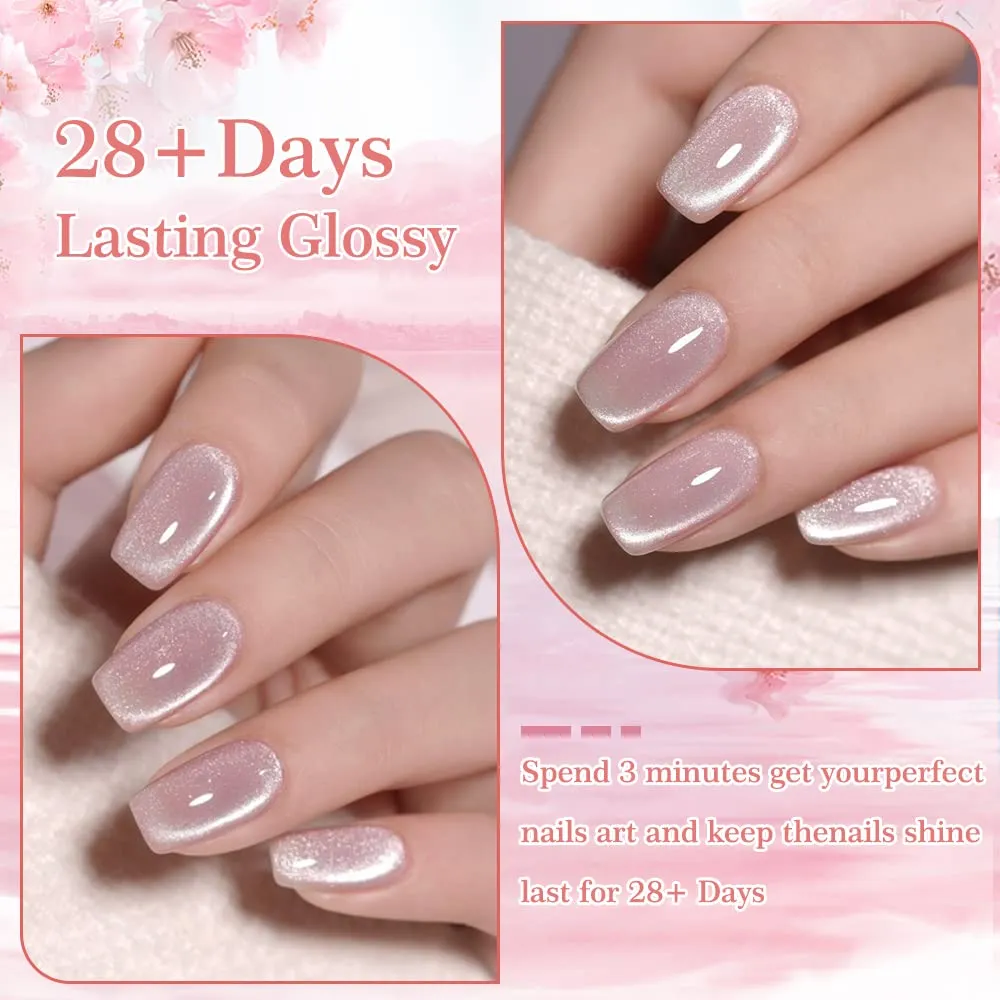 7ml Crystal Cat Eye Gel Nail Polish Magnetic Nail Polish Set Bright Silver UV Gel Polish Shiny Diamond Glitter Gel with Magnet Stick (2PCS-pink Beige) 1.0 Fl Oz 1