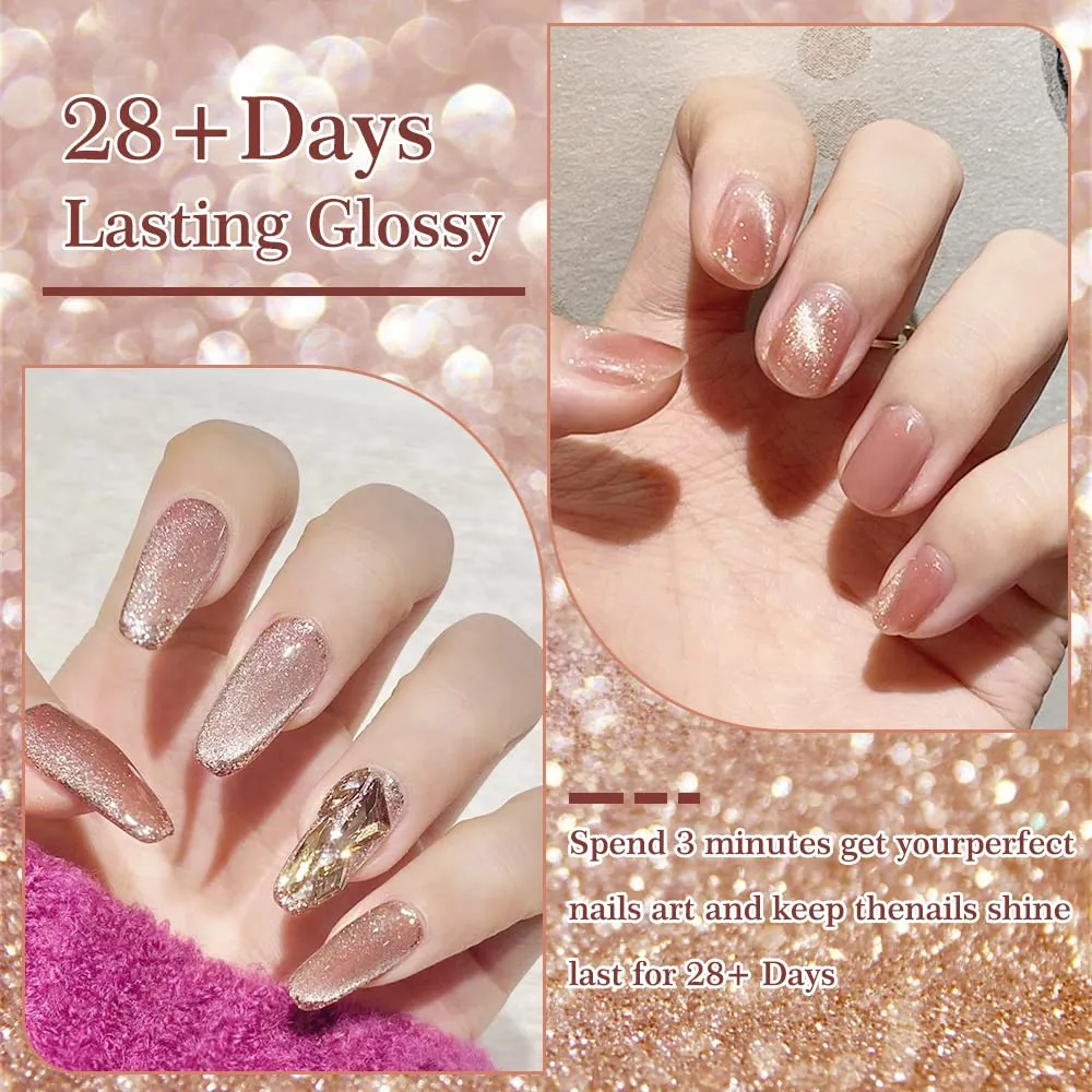 7ml Crystal Cat Eye Gel Nail Polish Magnetic Nail Polish Set Bright Silver UV Gel Polish Shiny Diamond Glitter Gel with Magnet Stick (2PCS-pink Beige) 1.0 Fl Oz 1