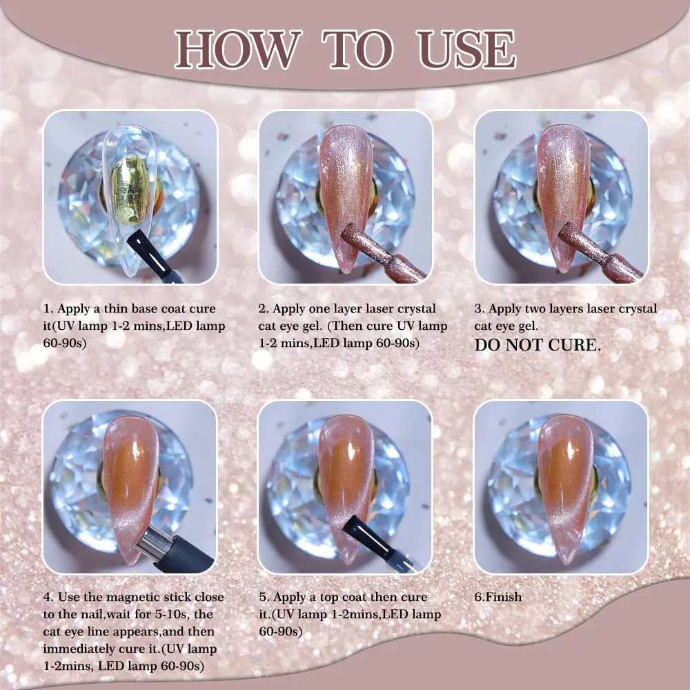 7ml Crystal Cat Eye Gel Nail Polish Magnetic Nail Polish Set Bright Silver UV Gel Polish Shiny Diamond Glitter Gel with Magnet Stick (2PCS-pink Beige) 1.0 Fl Oz 1