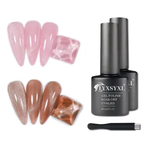 7ml Crystal Cat Eye Gel Nail Polish Magnetic Nail Polish Set Bright Silver UV Gel Polish Shiny Diamond Glitter Gel with Magnet Stick (2PCS-pink Beige) 1.0 Fl Oz 1