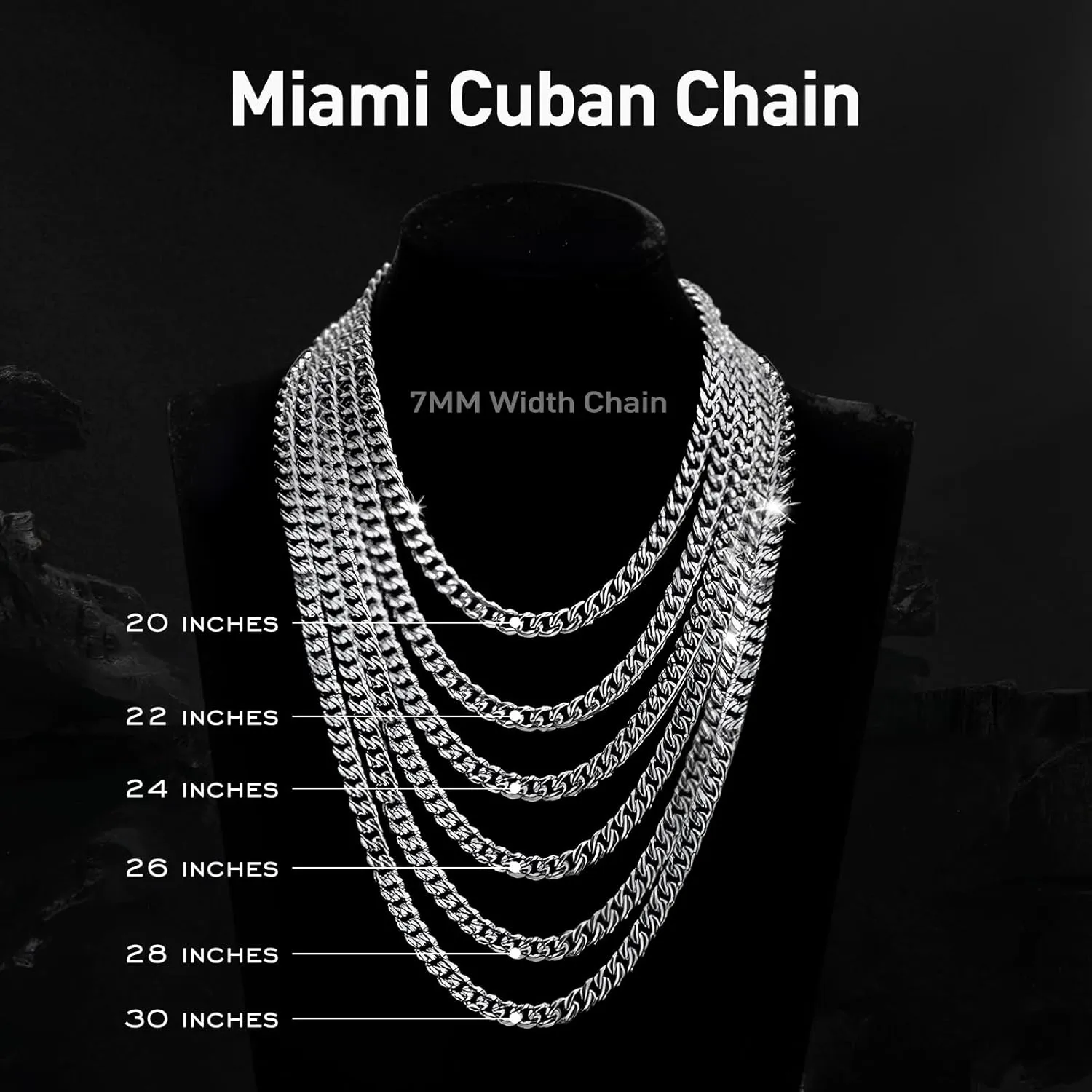7mm Silver Chain for Men Miami Cuban Link Mens Chain,925 Sterling Silver/14K Gold Plated and 316L Stainless Steel Silver/Gold Chains for Men Necklace