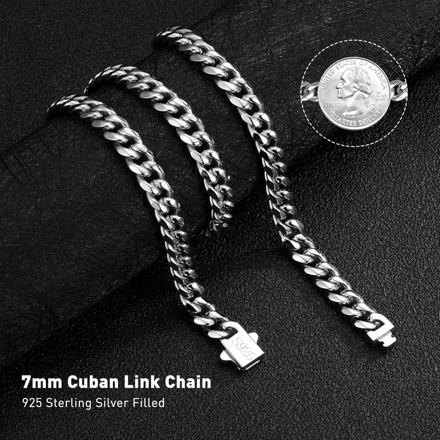 7mm Silver Chain for Men Miami Cuban Link Mens Chain,925 Sterling Silver/14K Gold Plated and 316L Stainless Steel Silver/Gold Chains for Men Necklace