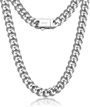 7mm Silver Chain for Men Miami Cuban Link Mens Chain,925 Sterling Silver/14K Gold Plated and 316L Stainless Steel Silver/Gold Chains for Men Necklace