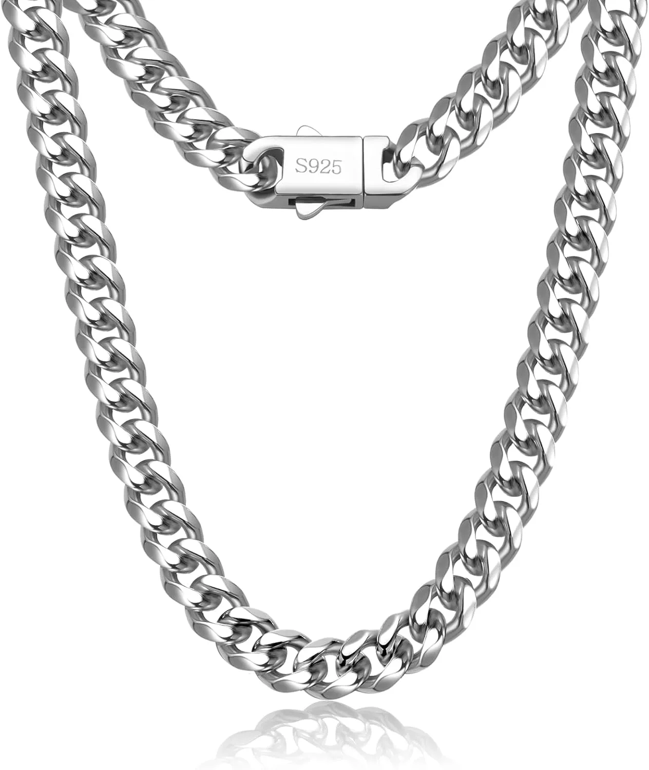 7mm Silver Chain for Men Miami Cuban Link Mens Chain,925 Sterling Silver/14K Gold Plated and 316L Stainless Steel Silver/Gold Chains for Men Necklace
