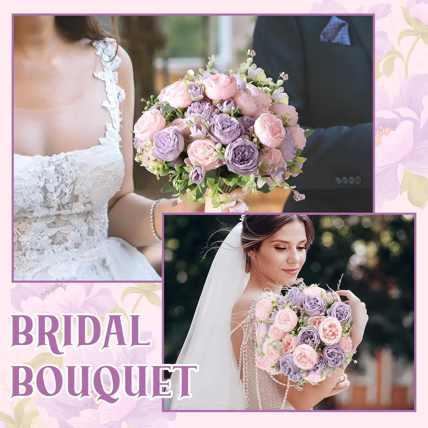8 Pack Pink, Purple Peonies Artificial Flowers, Fake Silk Hydrangea Bouquet for Bridal Wedding Home Table Decor Reusable Dining Opening Ceremony Birthday Arrangement Faux Floral