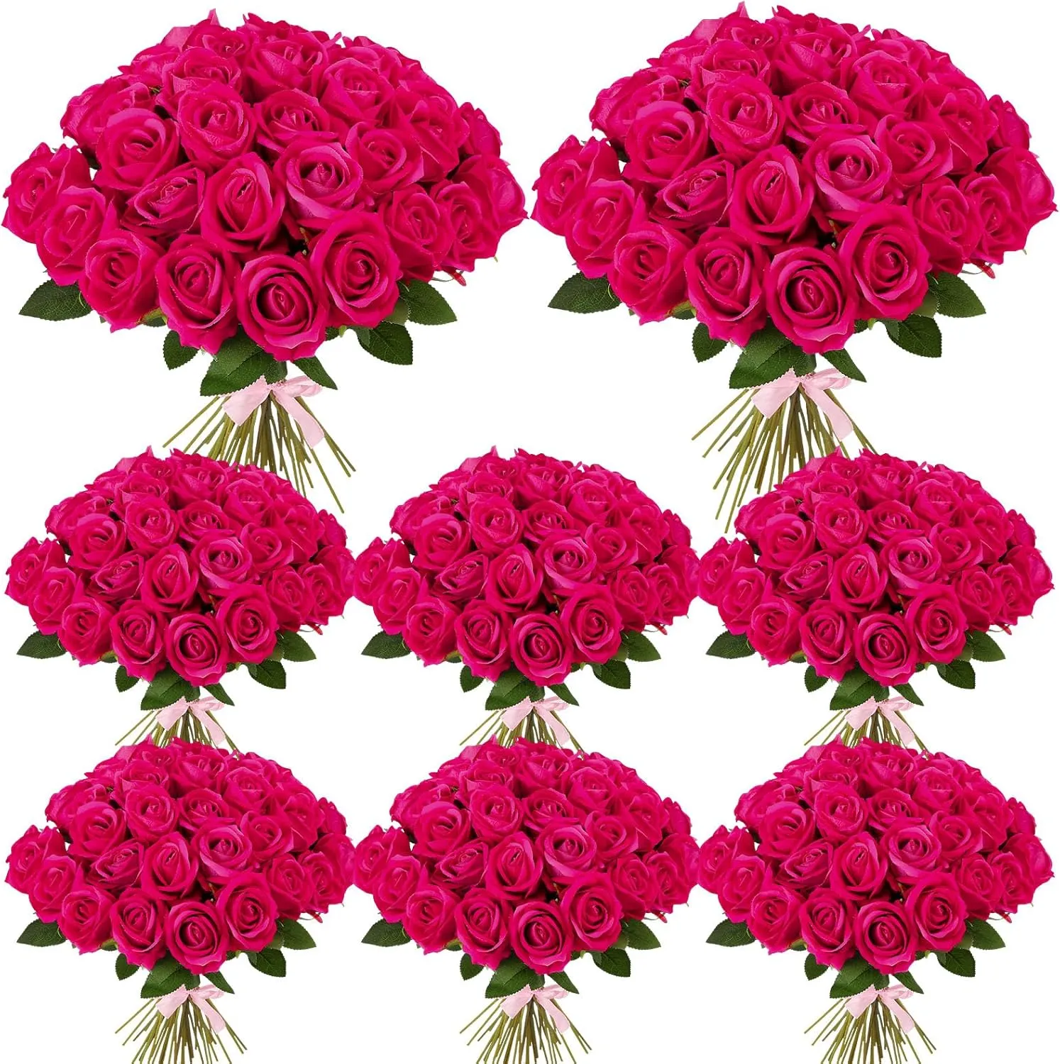 80 Pcs Roses Artificial Flowers,Silk Hot Pink Rose Artificial Flowers,Fake Pink Roses Petals Long Stem Roses for Wedding Bouquet Home Party Decor