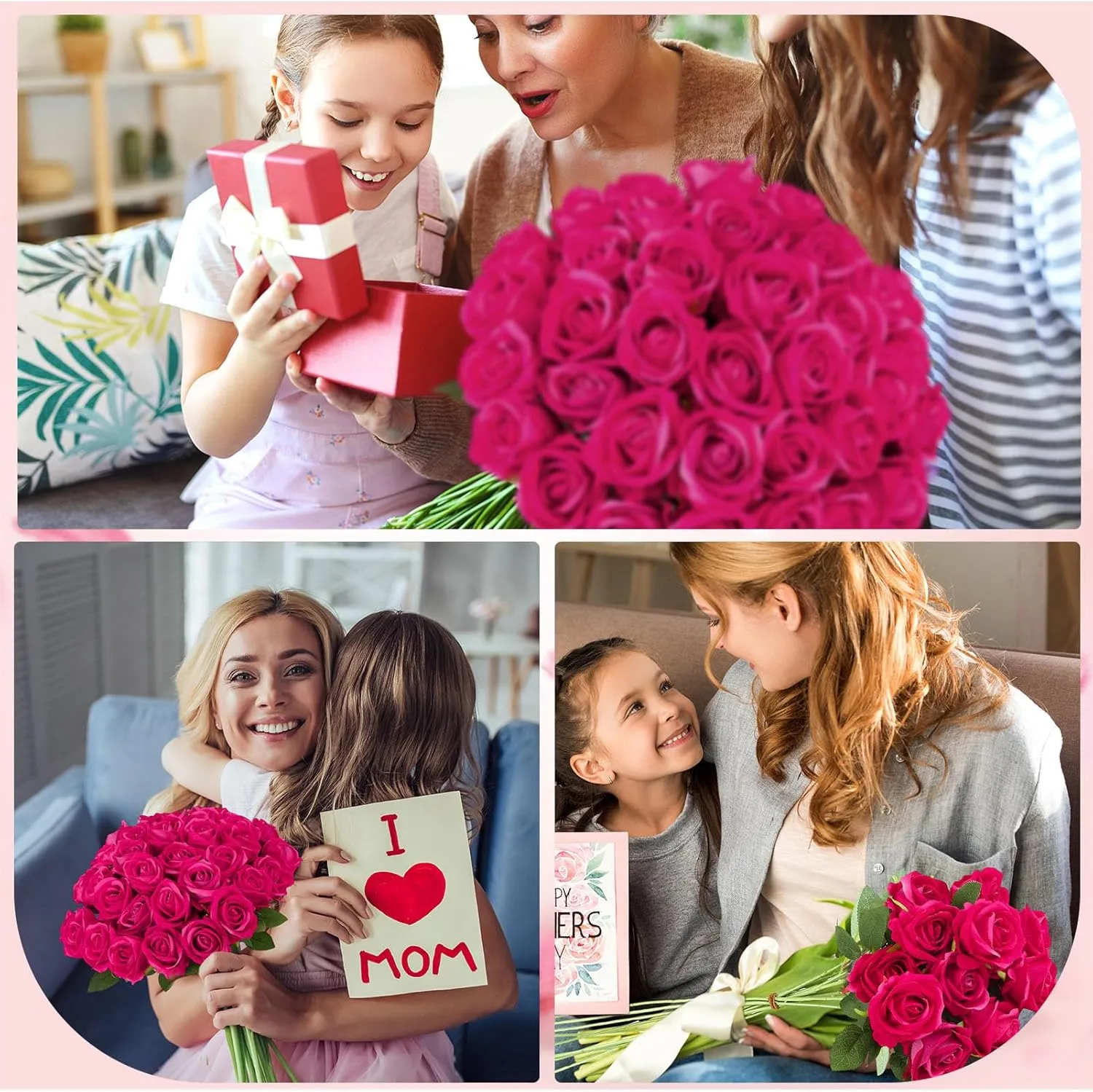 80 Pcs Roses Artificial Flowers,Silk Hot Pink Rose Artificial Flowers,Fake Pink Roses Petals Long Stem Roses for Wedding Bouquet Home Party Decor