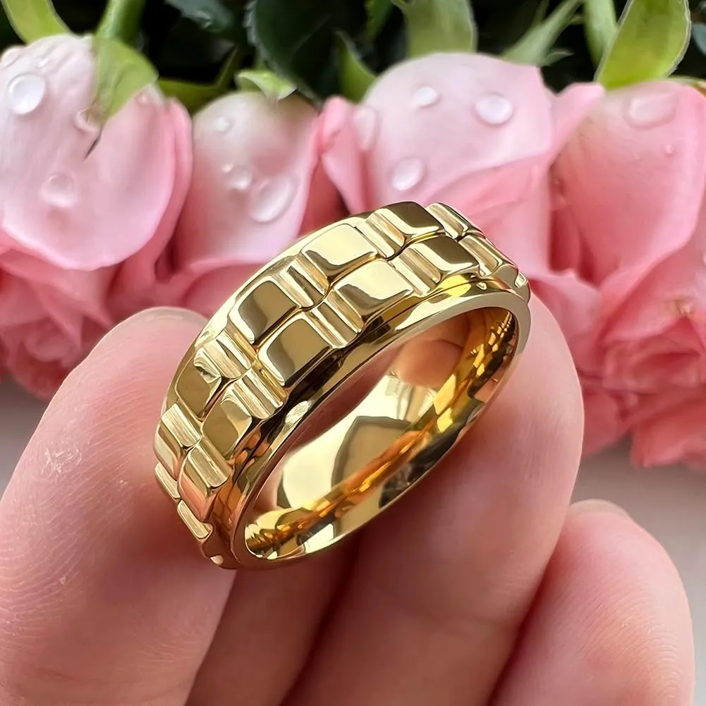 8mm Silver/Black/Gold Tungsten Titanium Spinner Rings for Men Women Anxiety Released Promise Engagement Wedding Bands Stepped Polished Shiny Comfort Fit