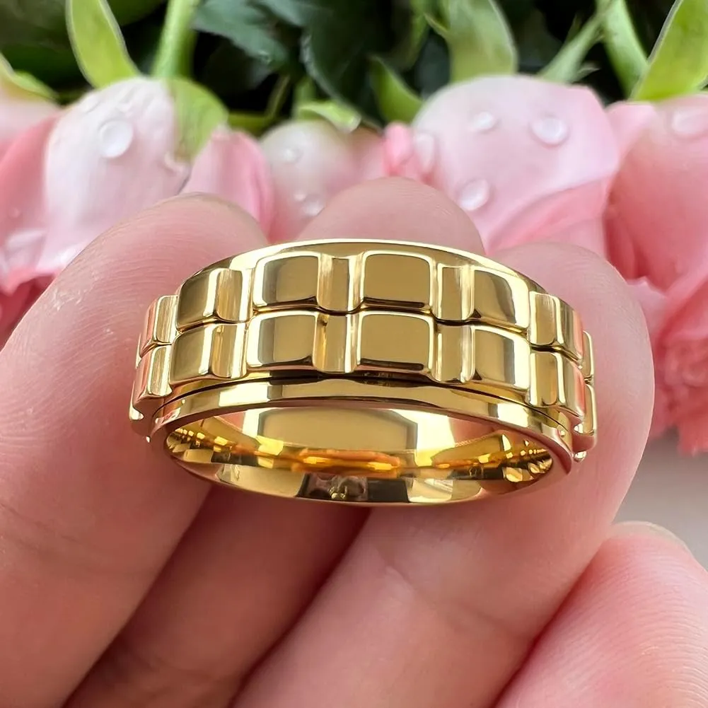 8mm Silver/Black/Gold Tungsten Titanium Spinner Rings for Men Women Anxiety Released Promise Engagement Wedding Bands Stepped Polished Shiny Comfort Fit