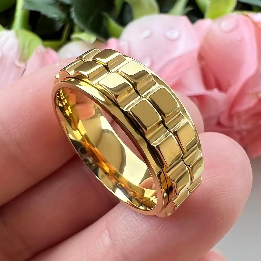 8mm Silver/Black/Gold Tungsten Titanium Spinner Rings for Men Women Anxiety Released Promise Engagement Wedding Bands Stepped Polished Shiny Comfort Fit