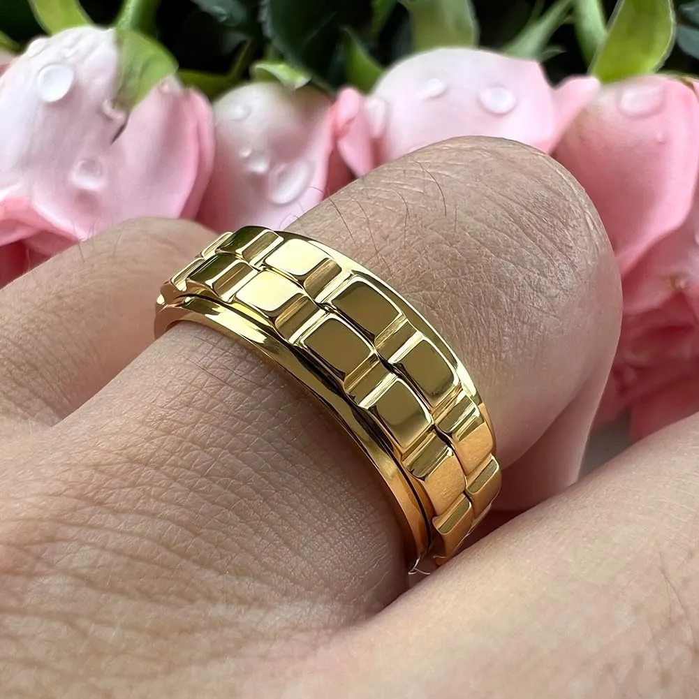 8mm Silver/Black/Gold Tungsten Titanium Spinner Rings for Men Women Anxiety Released Promise Engagement Wedding Bands Stepped Polished Shiny Comfort Fit