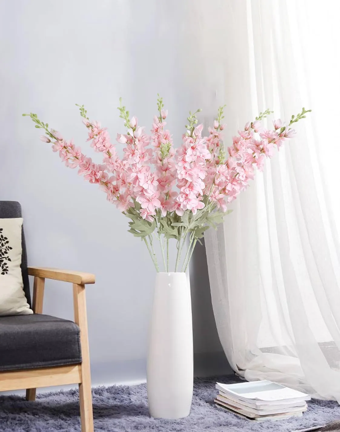 8PCS Pink Delphinium Artificial Flowers 33.5in Long Stem Larkspur Fake Silk Flowers for Tall Vase Faux Flowers for Home Wedding Baby Shower Floral Arrangement Centerpiece Table Decoration (Pink)