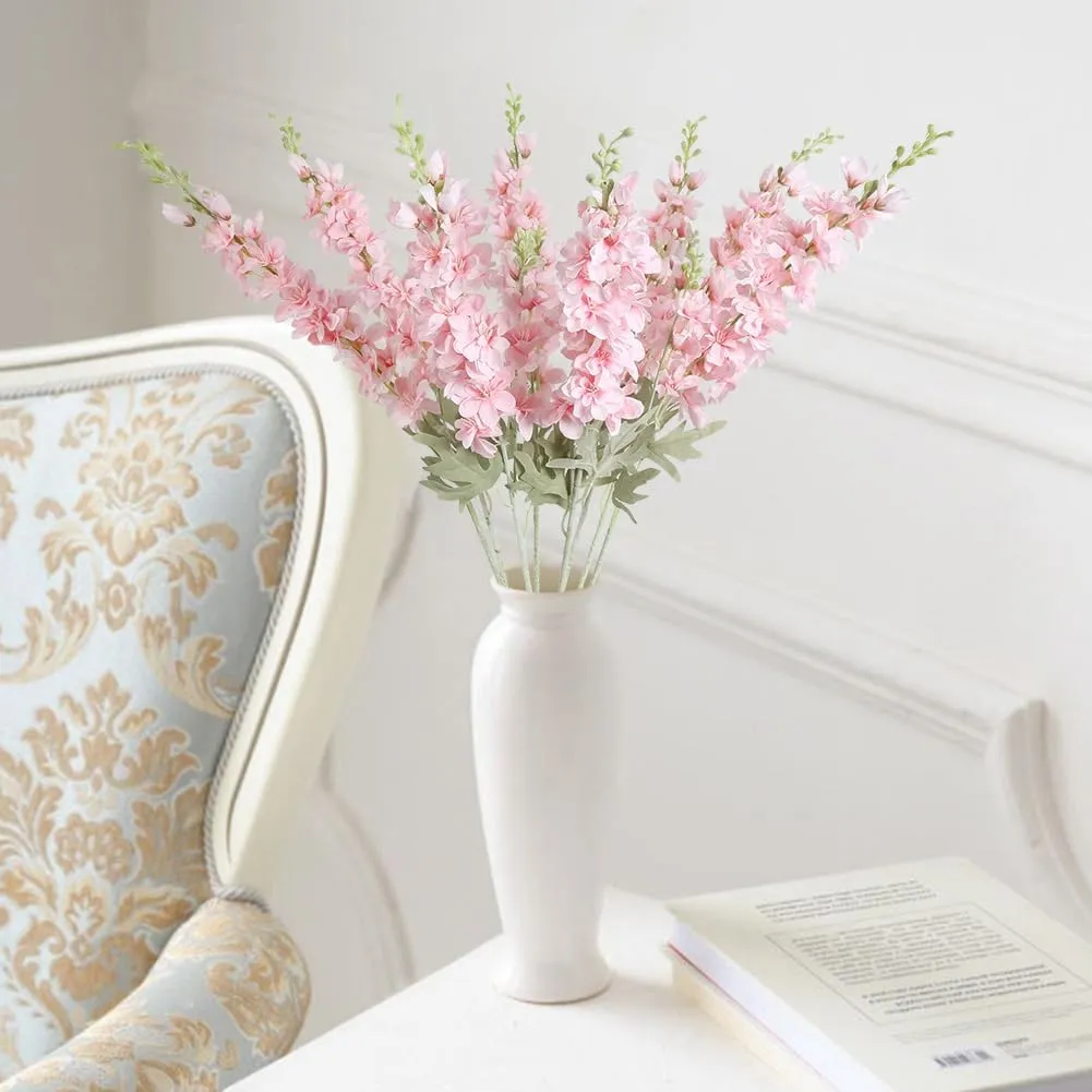 8PCS Pink Delphinium Artificial Flowers 33.5in Long Stem Larkspur Fake Silk Flowers for Tall Vase Faux Flowers for Home Wedding Baby Shower Floral Arrangement Centerpiece Table Decoration (Pink)