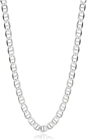 925 Sterling Silver chain 3.5MM, 4.5MM, 5.5MM, 6.5MM, 8MM,9MM,10.5MM,12MM Solid Flat Mariner Link Chain Necklace- Silver Necklace Chain, Men and Women, Made In Italy 18" 20" 22" 24" 26" 28"30"
