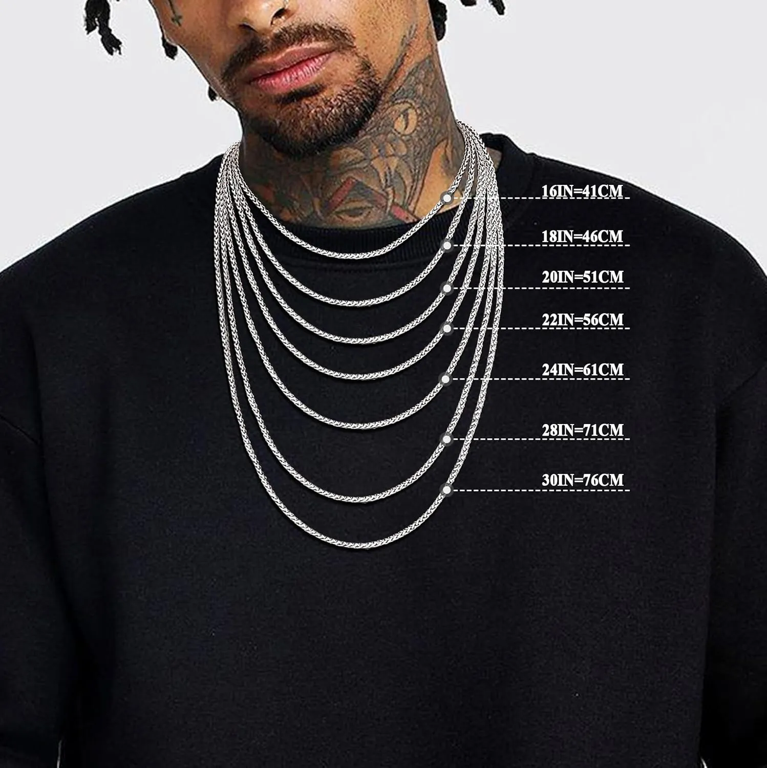 925 Sterling Silver Cross Necklace for Men Women 3mm Stainless Steel Durable Wheat Chain Crucifix Cross Pendant Necklace Jewelry 16-28 Inches