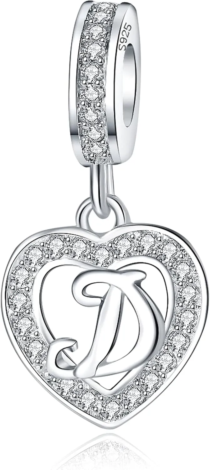 925 Sterling Silver Letter Charms A~Z Alphabet Charm Letter Beads fit Pandora European Bracelets fit Wife Mom Christmas Birthday Gift