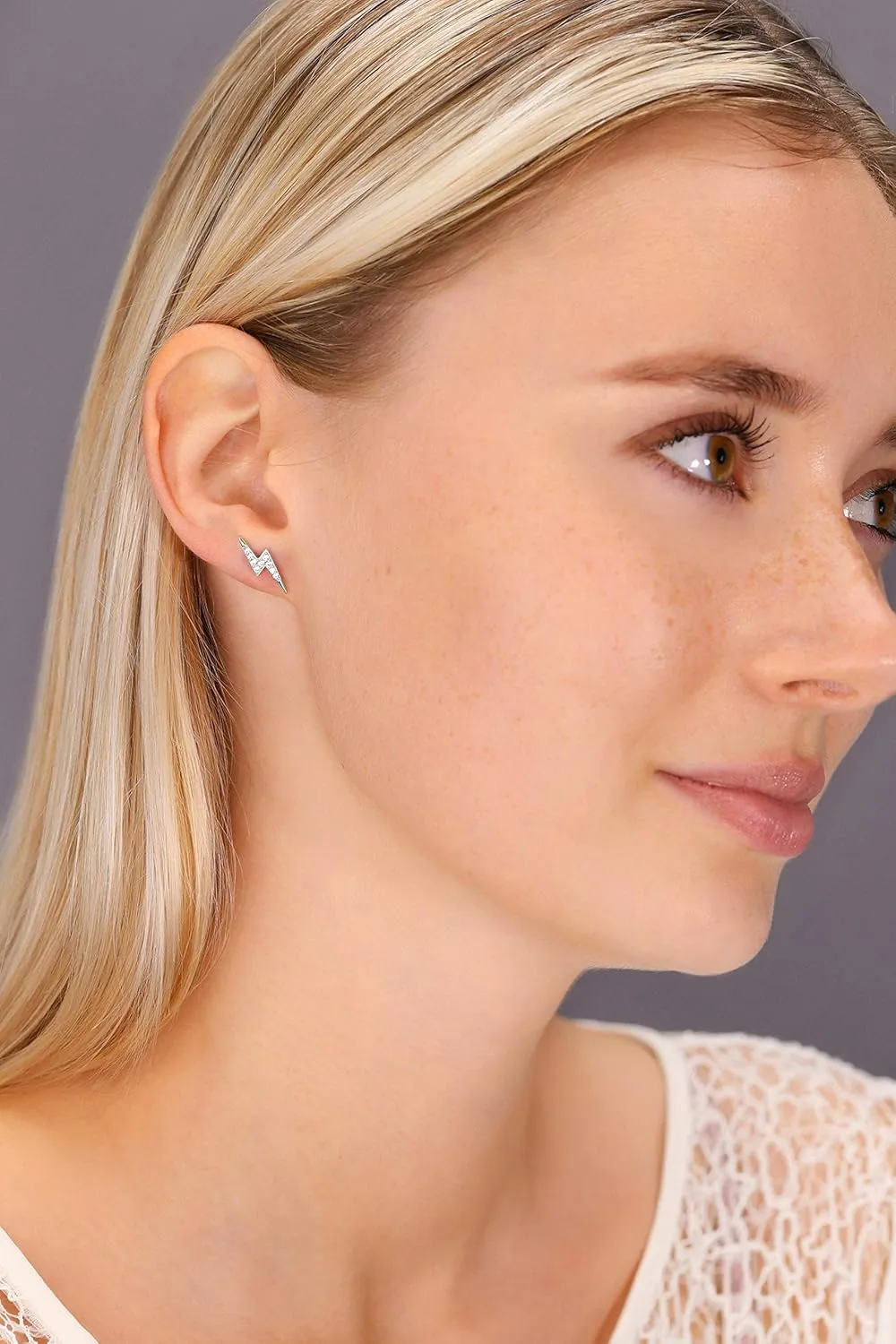 925 Sterling Silver Small Lightning Bolt CZ Stud Earrings, Butterfly Push-backings